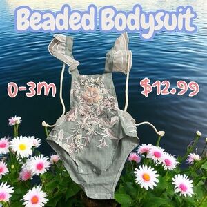 Elegant Green Beaded Bodysuit for Kids